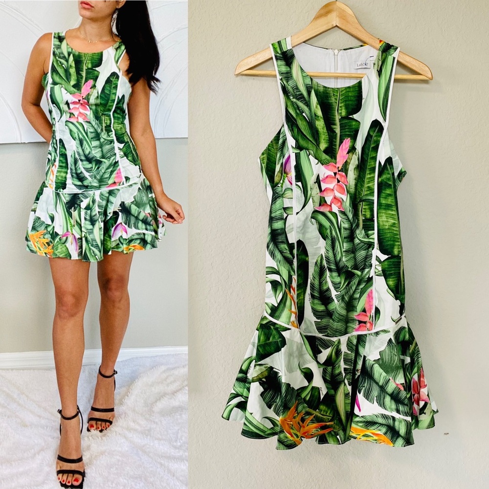 LOFT Tropical Print Dress - Green and Pink